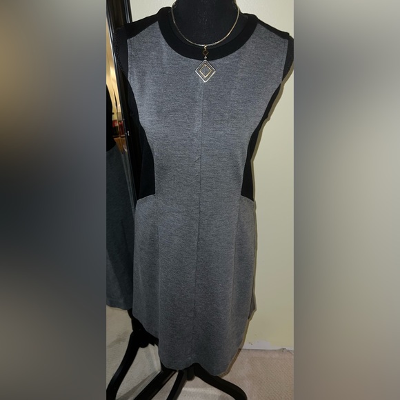 DKNY Grey and Black Beautiful Contemporary Stunning Zipper Back Dress - Picture 2 of 5